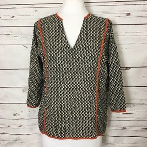 Dahlya Womens Shirt Size Small Top Black White Geometric Boho Rayon Blend